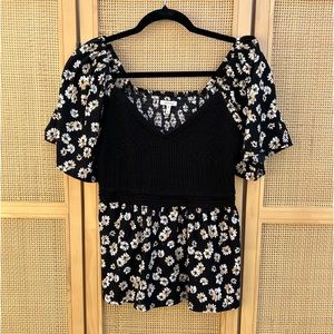 Maurices Floral Crochet Bodice Peplum Top